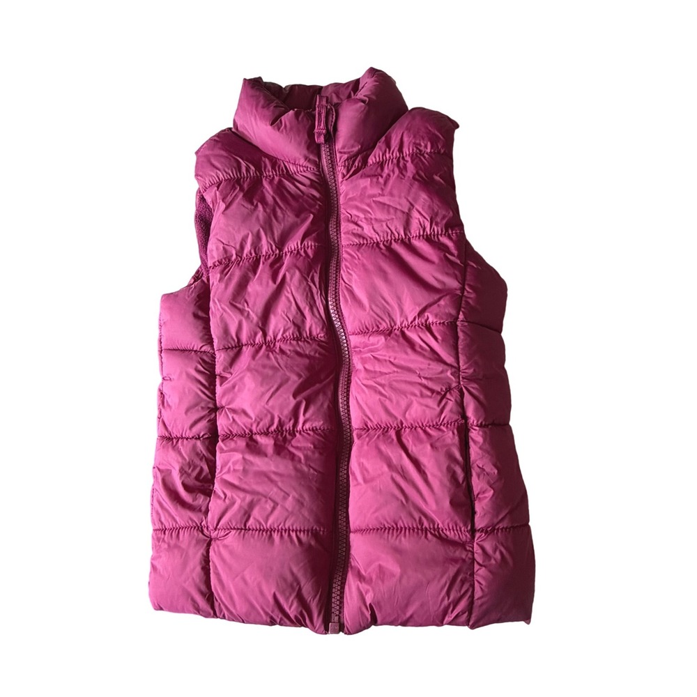 Old Navy Kids Magenta Purple Puffer Vest Fleece Lined Quilted Zip Up Size S 6-7